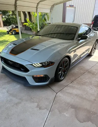Exterior of light blue vehicle