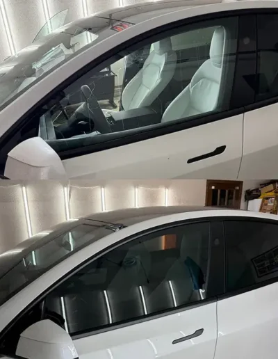 Window Tint Before & After on White Car Side Door