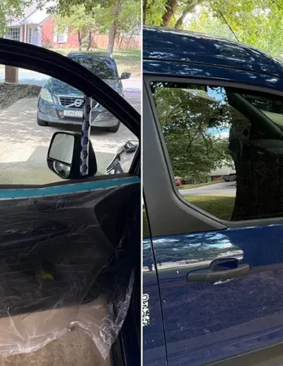 Window Tint Before & After on Blue Vehicle